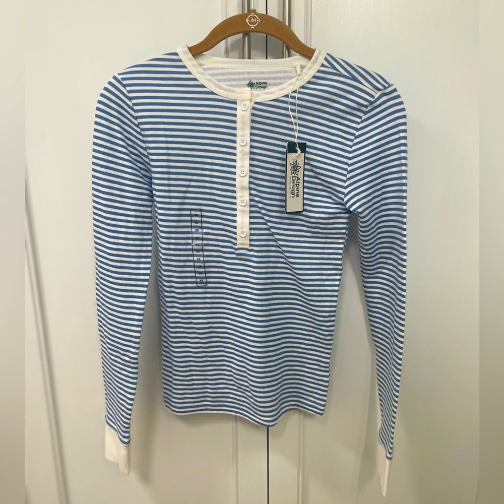 NWT Women's Alpine Design Peak Duofold Henley - XS - Alpine Snow/Blue Basin